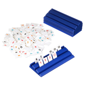 Pressman Rummikub Six-Player edition tile closeup highlights colorful numbers and smooth edges.