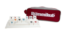Pressman Rummikub tiles and racks keep tiles organized during fast rounds.