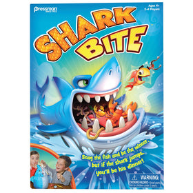 Hungry shark figure from Pressman Shark Bite adds suspense to rounds.