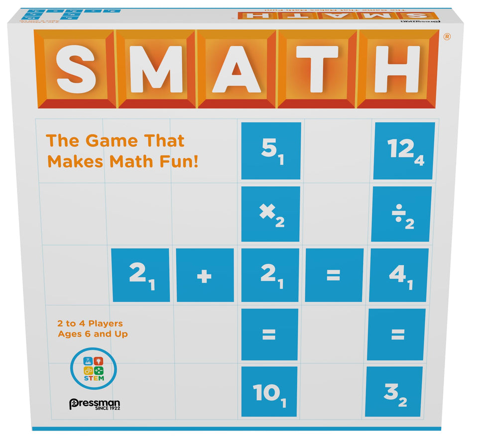 Pressman Smath game board with equation tiles for family math fun.