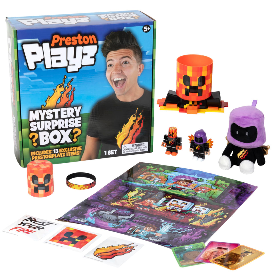PrestonPlayz Mystery Surprise Box cover—official merch for collectible excitement.