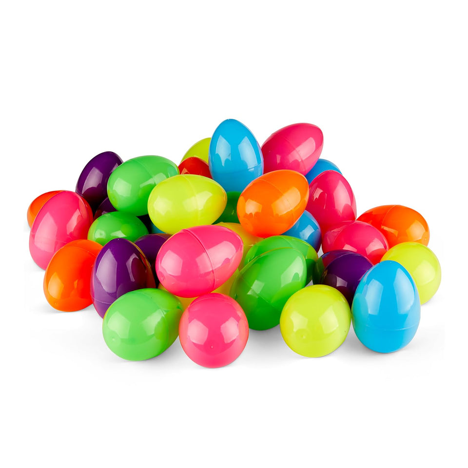 PREXTEX 72-piece plastic Easter eggs in 3-5 inch size, ready for stuffing and gifting.
