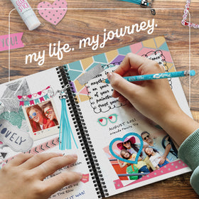 Pretty Me DIY Journal Kit pages decor showcases trendy patterns for imaginative journaling.