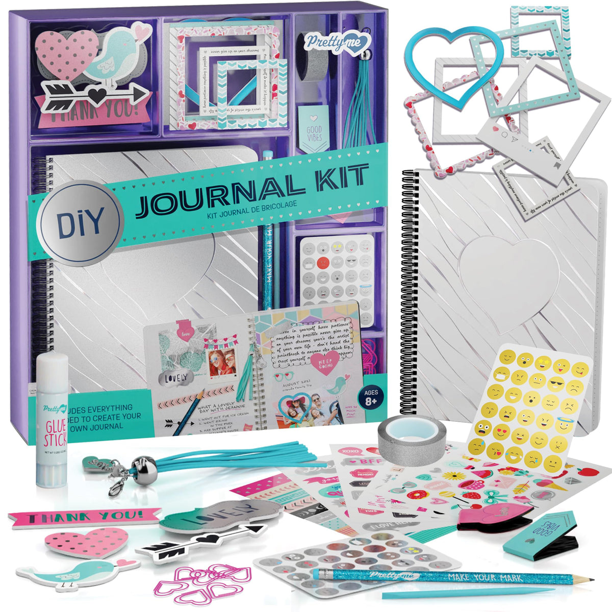 Pretty Me DIY Journal Kit storage box keeps supplies organized.