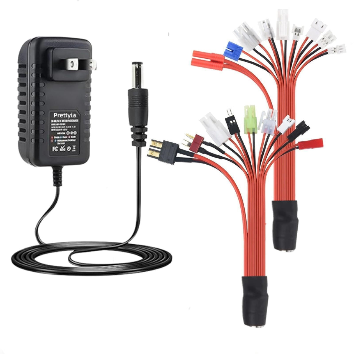 Prettyia RC Battery Charger with 19 connectors, supports diverse NiMH packs.