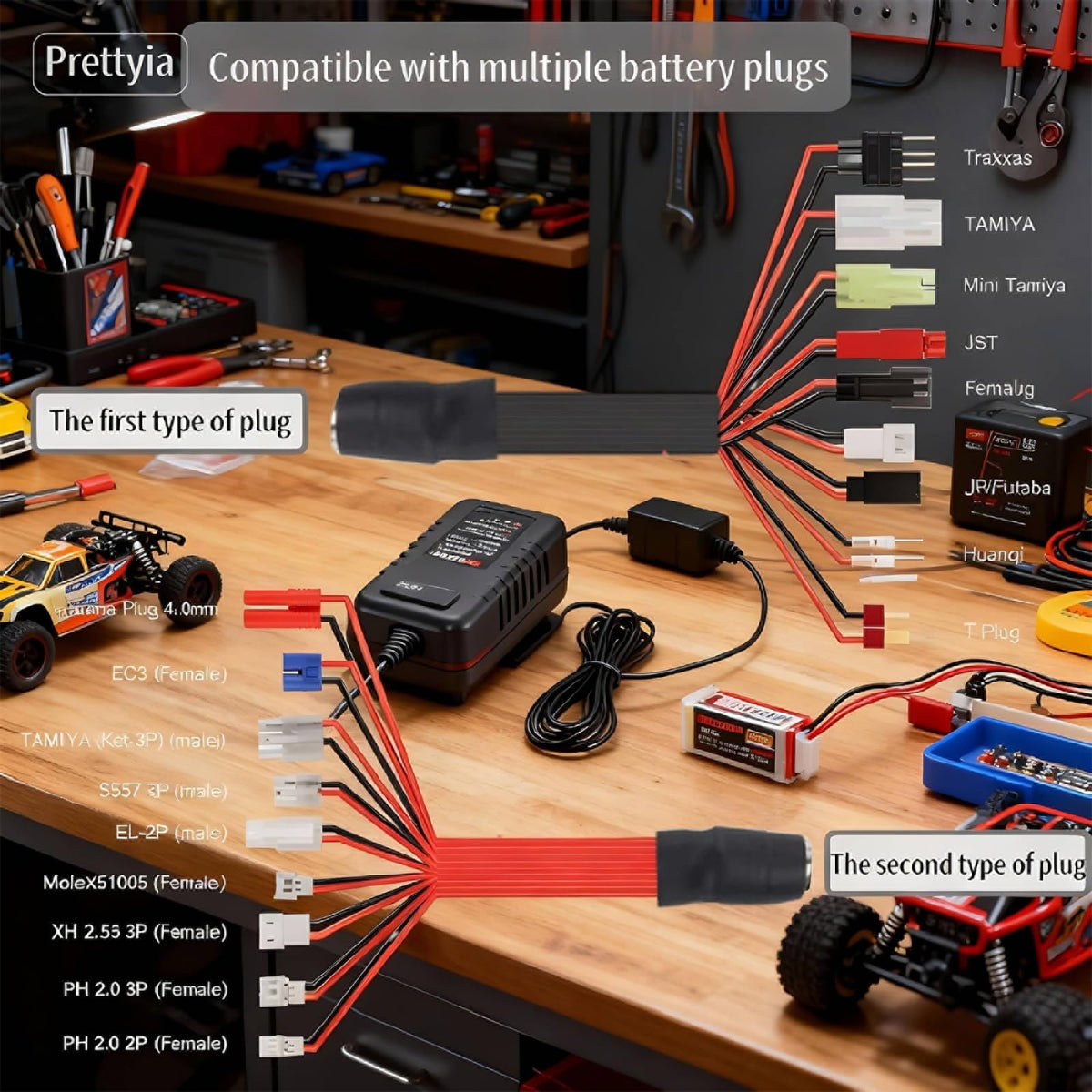 Prettyia RC Battery Charger auto shut-off prevents overcharge.