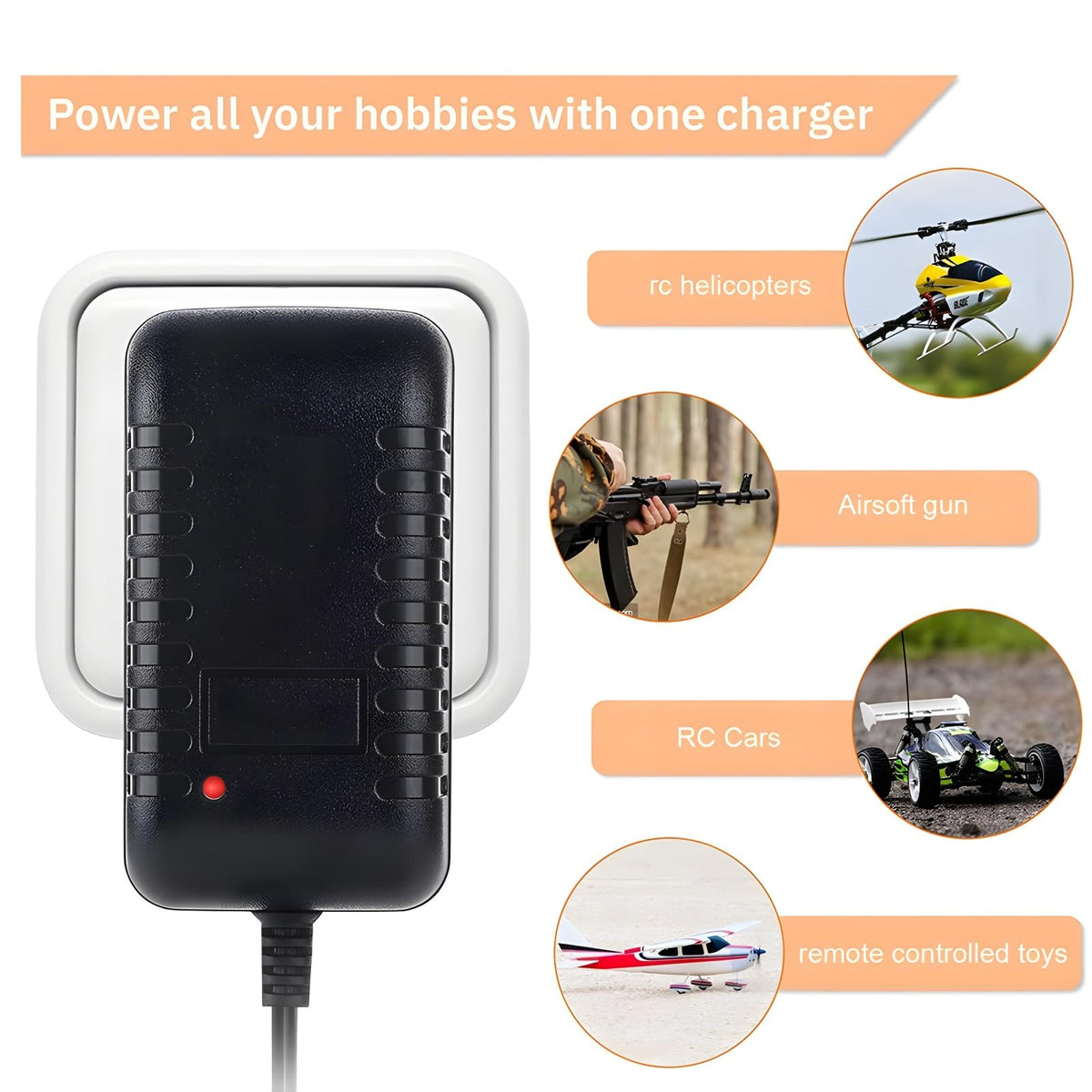 Prettyia RC charging for remote cars and aircraft with NiMH packs.