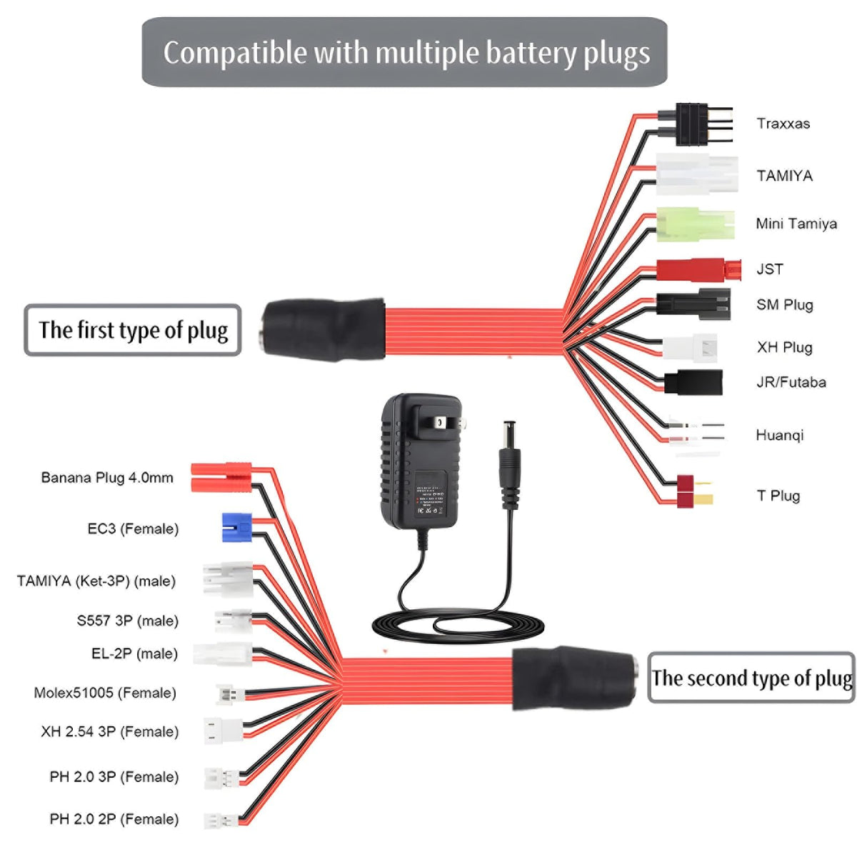 Prettyia charger accepts universal 100–240V input for home or travel use.
