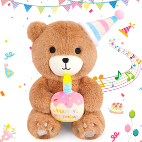 Prewplam birthday teddy bear singing with a festive hat for celebrations.
