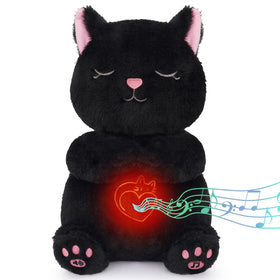 Prewplam Breathing Cat plush front view with soft fur for calming bedtime routines.