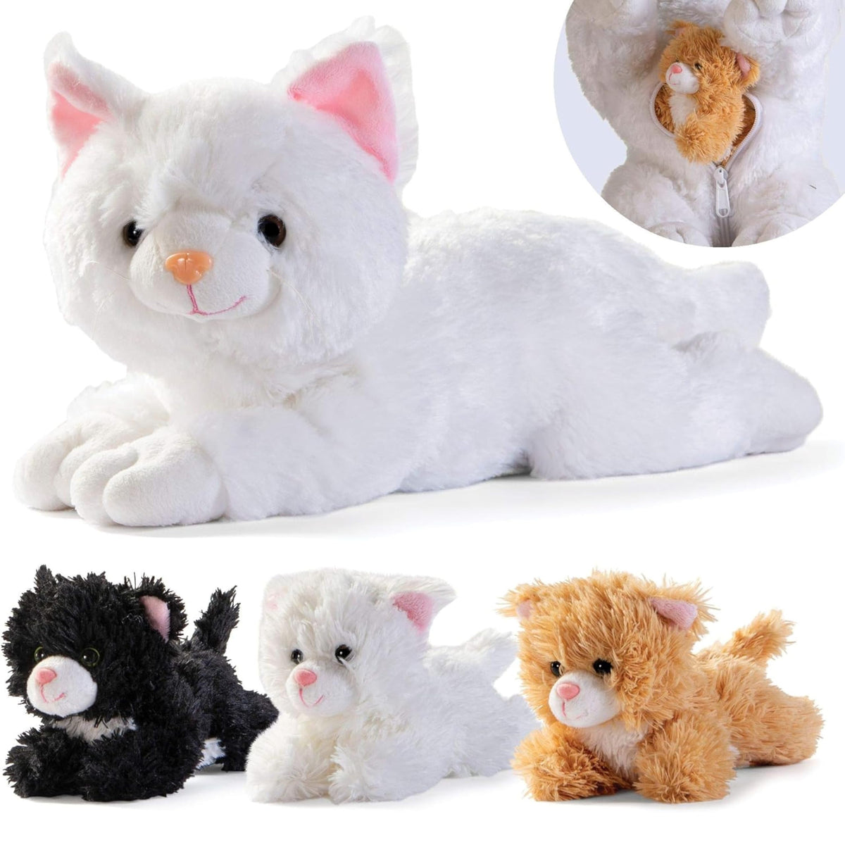 PREXTEX mommy-cat with kittens inside for cozy cuddles and imaginative play