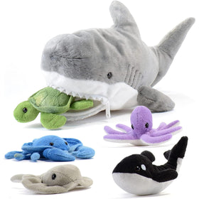 PREXTEX shark plush with all five sea animals inside for imaginative play and organization