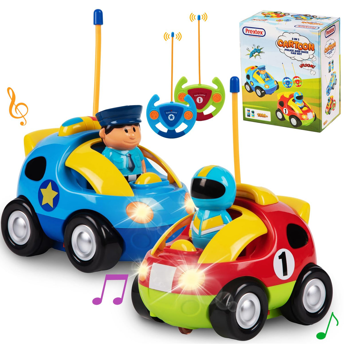 PREXTEX police car front lights for toddler play on smooth floors