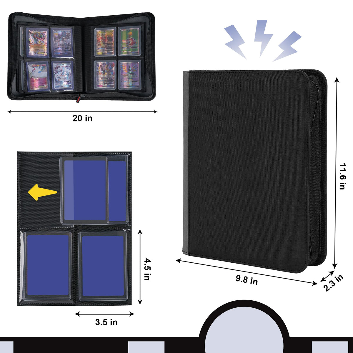 PREZA Water-resistant no-ring binder guards cards from spills and wear.