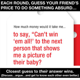 Pricetitution cards layout with 130 prompts for playful debates and laughs.