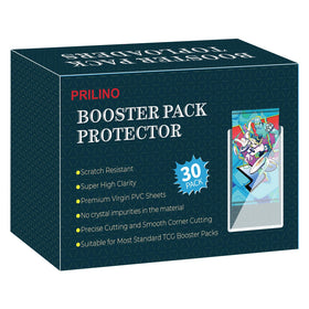 Prilino 30-pack top-loaders protecting booster packs with clear view and protection