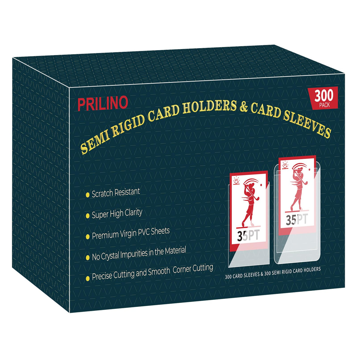 Prilino 600ct semi-rigid card holders front view highlights clear protection for graded cards