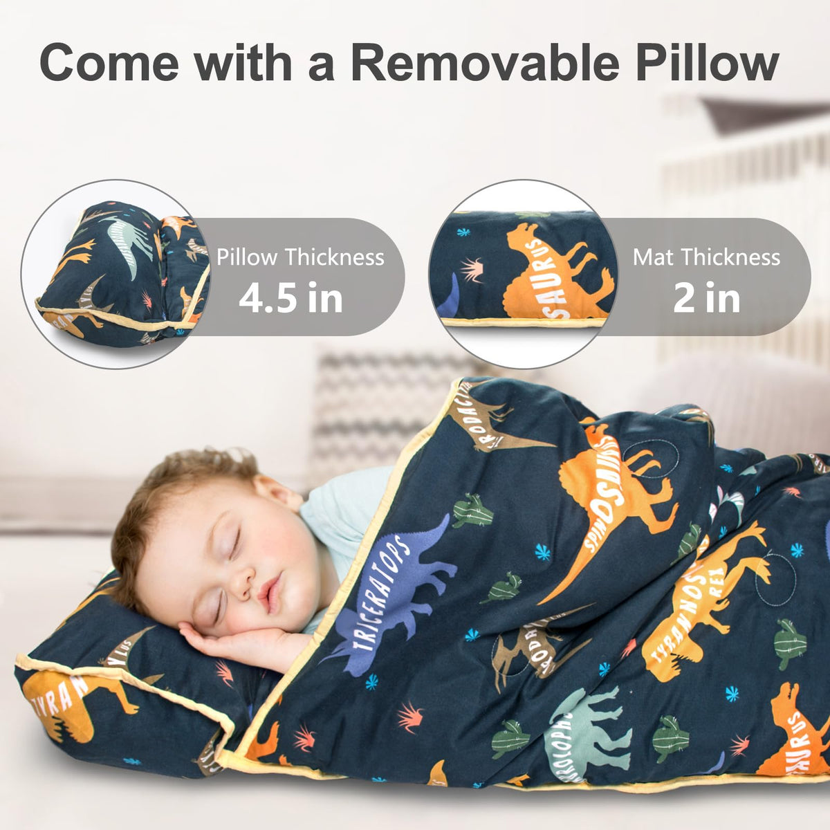 PRIMLECT dinosaur nap mat extra-large-55x35 provides ample space for rest.
