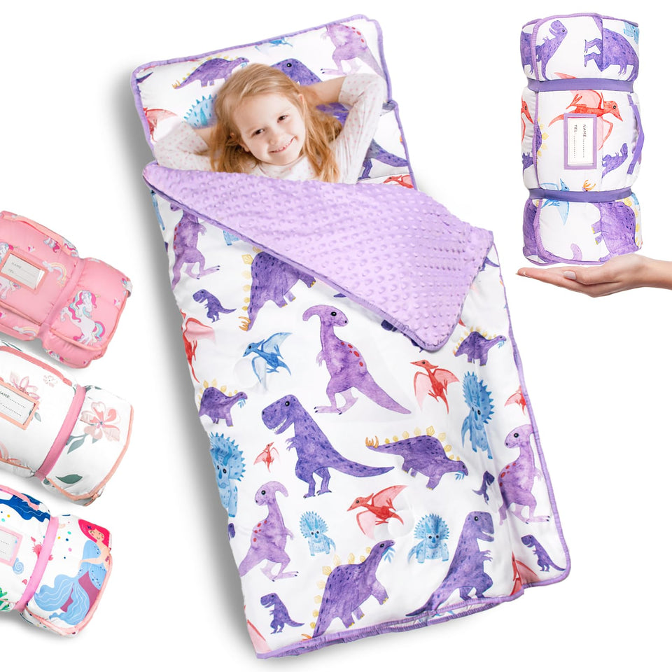 PRIMLECT dinosaur nap mat roll-up for easy transport and daycare use.