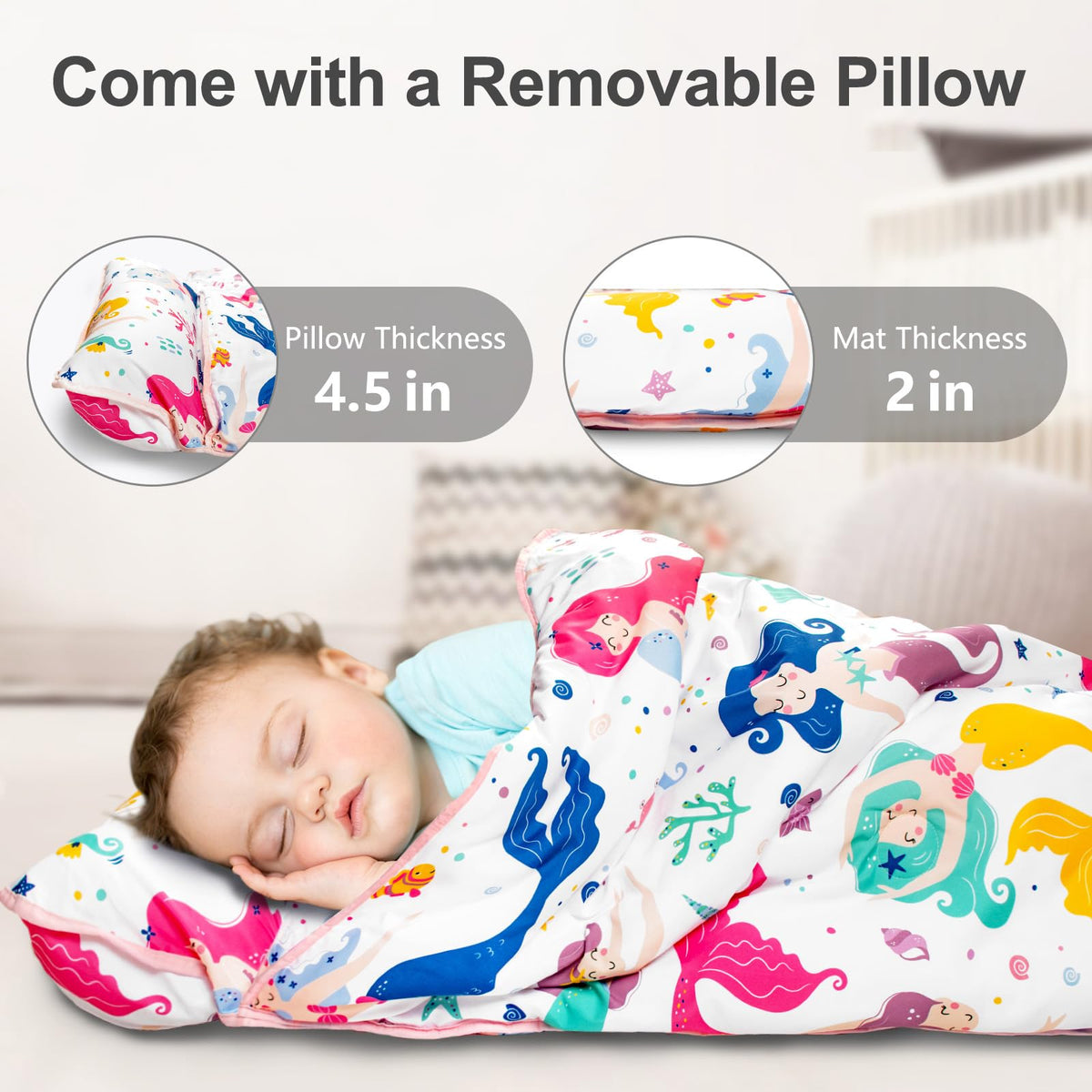 PRIMLECT Mermaid nap mat 55x35 size offers roomy napping space.