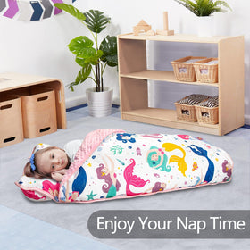 PRIMLECT Mermaid nap mat with minky blanket for cozy naps.