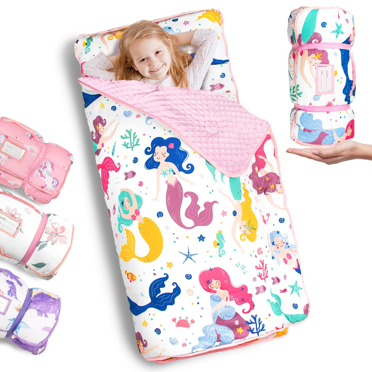 PRIMLECT Mermaid nap mat roll-up for easy storage and transport.