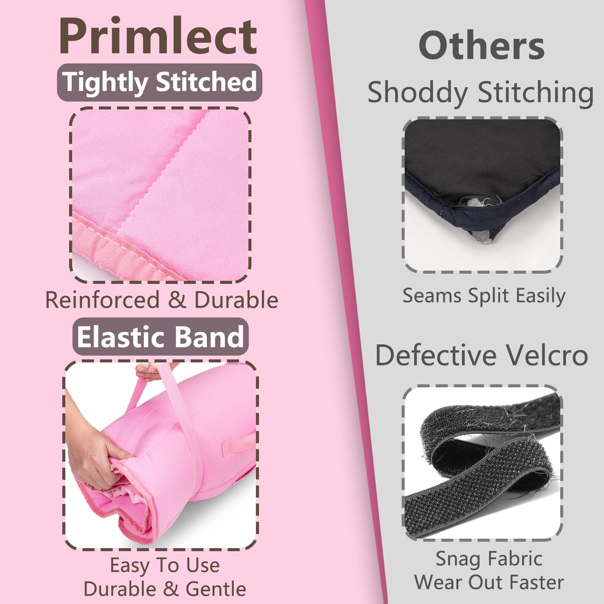 Primlect nap mat with elastic straps securing rolled mat for transport