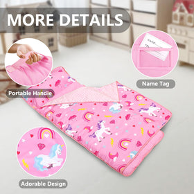 Primlect nap mat showing transparent name tag pocket for kid ID