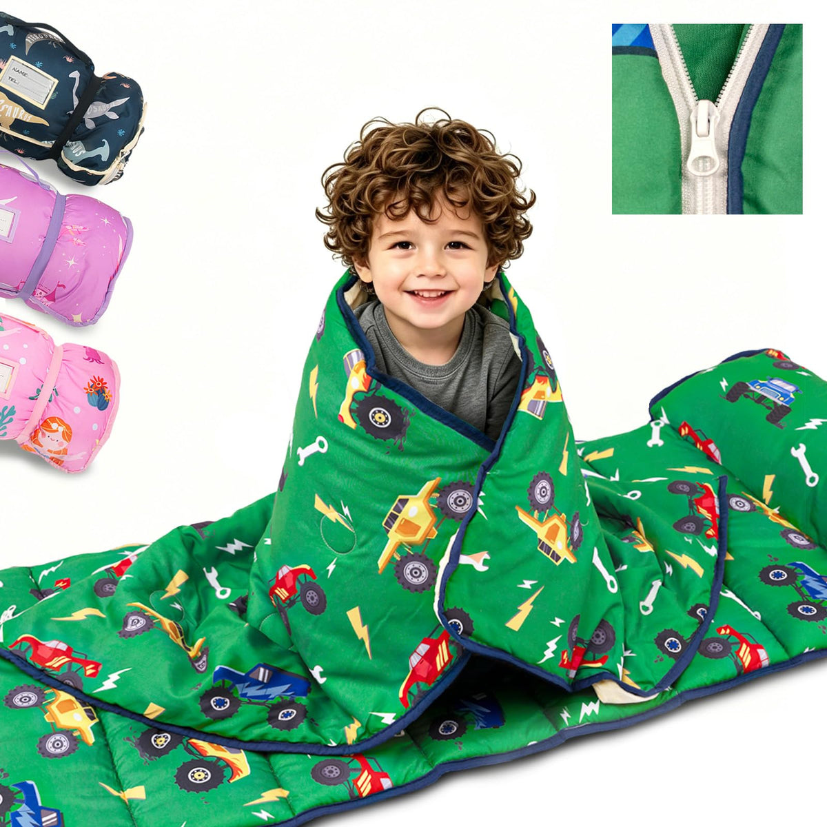 PRIMLECT toddler nap mat with detachable blanket for cozy, easy-clean naps at daycare.