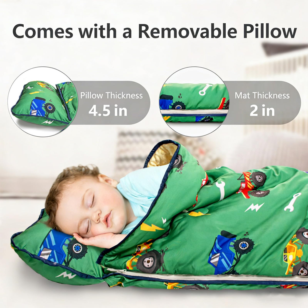PRIMLECT nap mat detachable blanket promotes independent use and easy washing after daycare.
