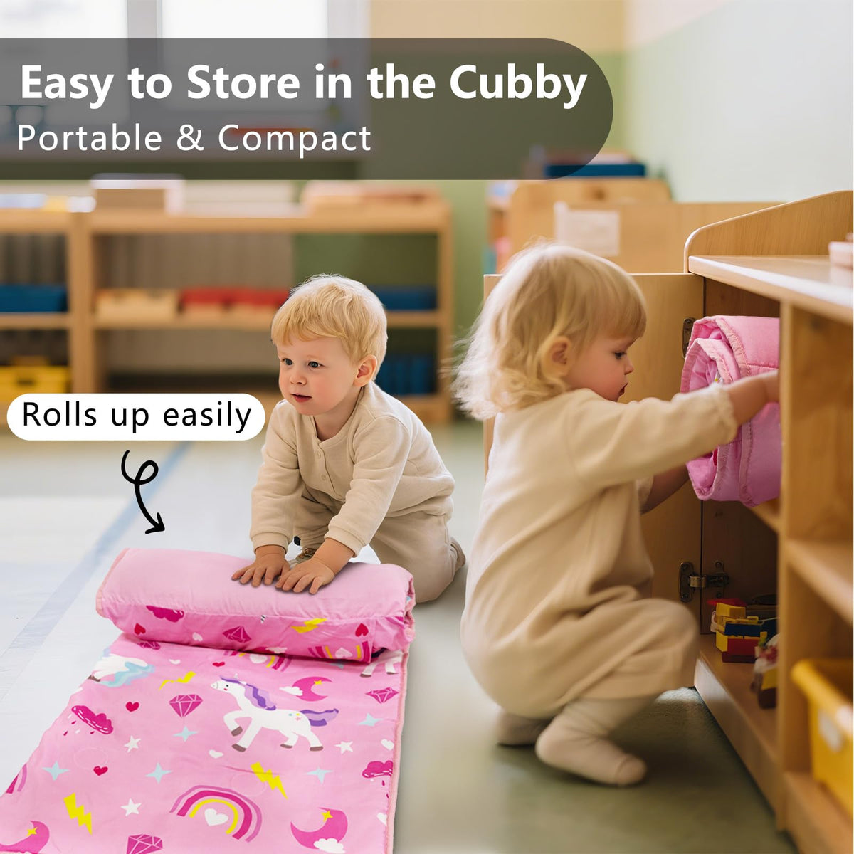 Primlect nap mat with fleece blanket shown for cozy preschool rest