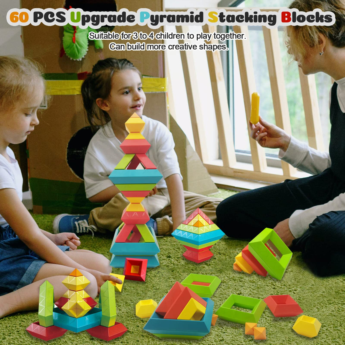 Prinlion Montessori blocks showing colors for STEM-inspired construction in toddlers.