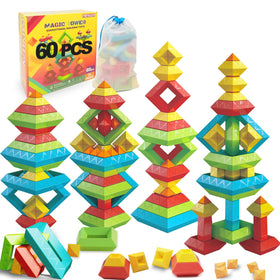 Prinlion stacking toys 60-piece set with bright blocks for creative play and early motor skills.