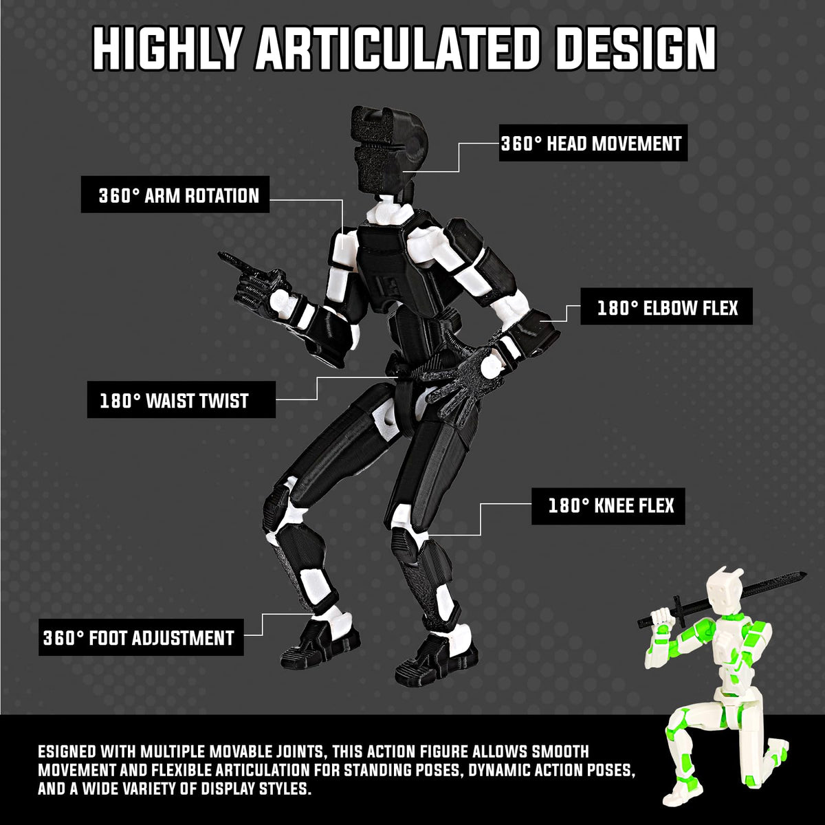 prntedtou T13 Robo figure front view with interchangeable weapons.