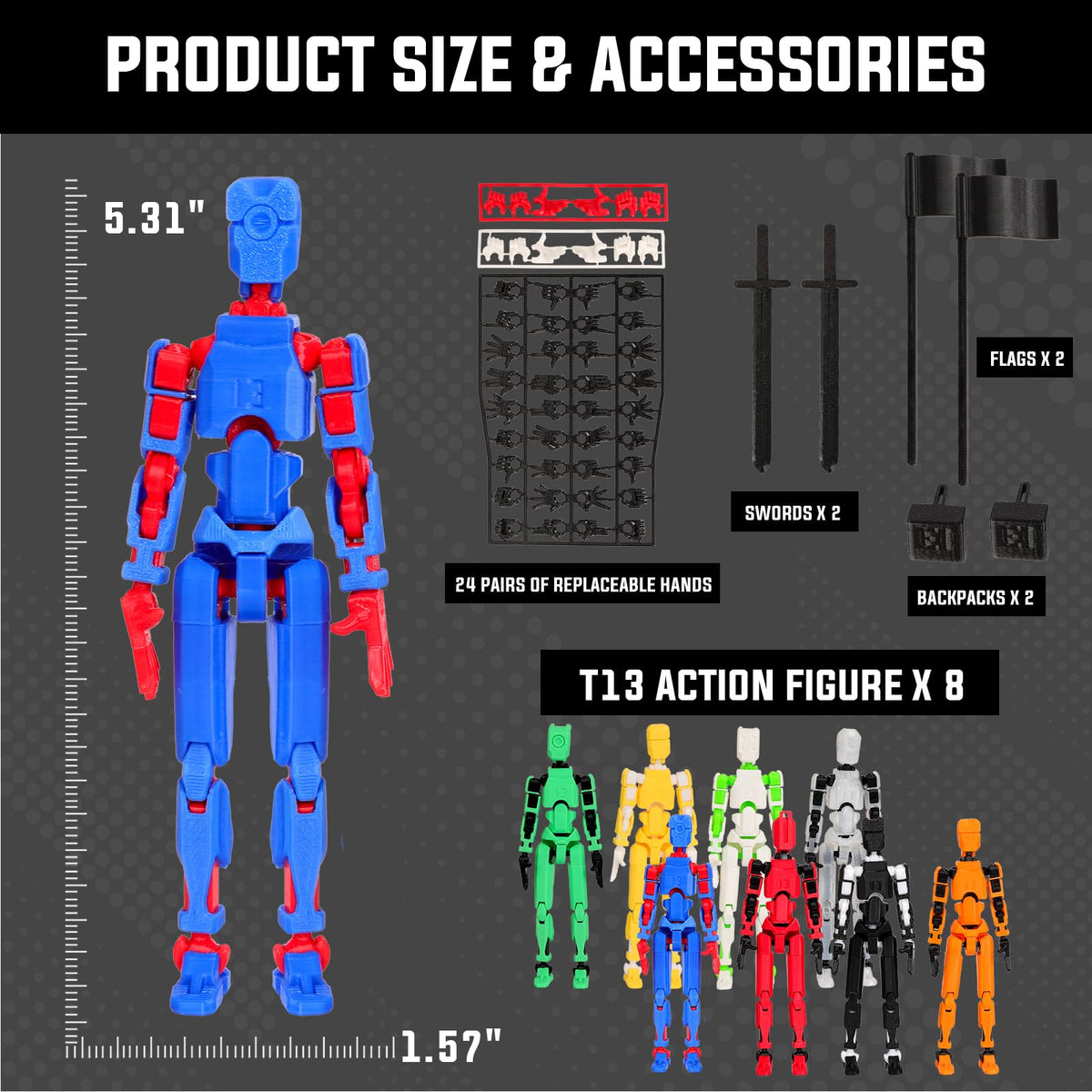 prntedtou T13 Titan figure side view highlighting pose-ready design.