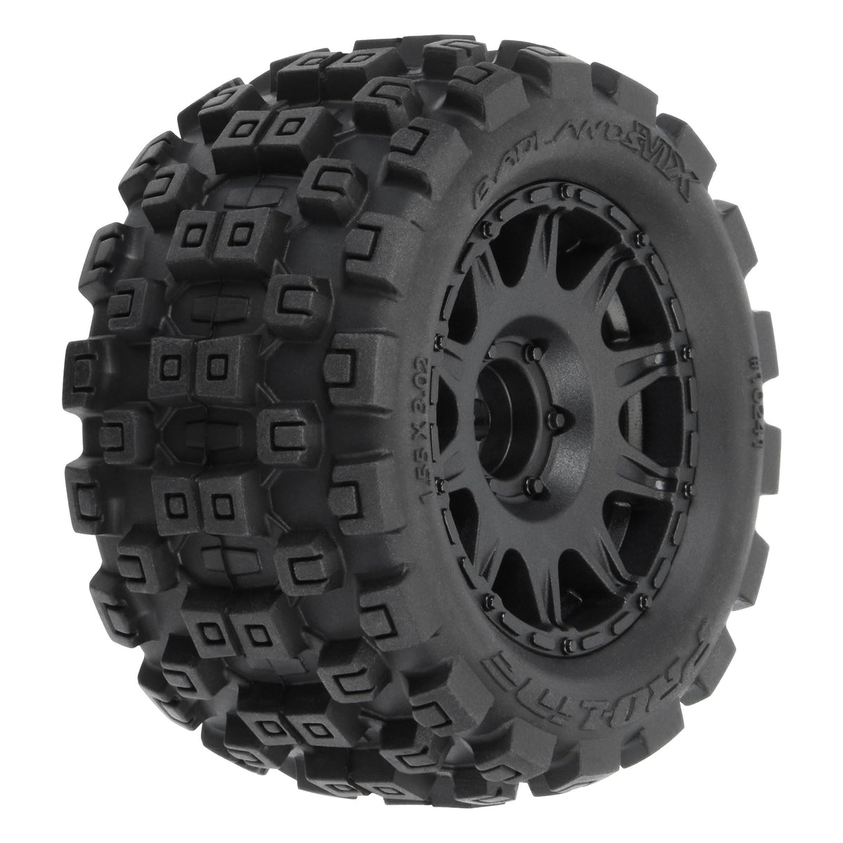 Pro-Line Badlands MX 1.85 tire tread closeup for dirt traction.