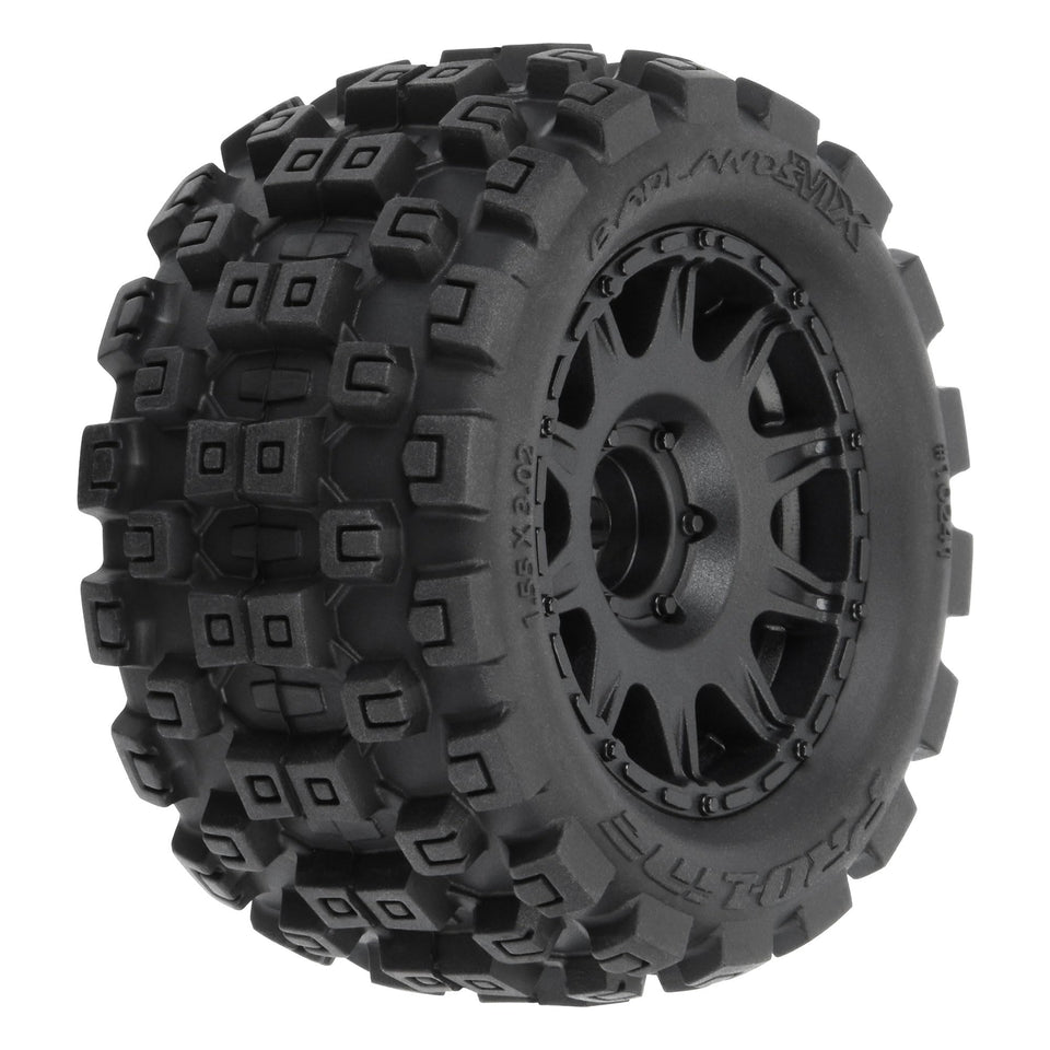 Pro-Line Badlands MX 1.85 tire tread closeup for dirt traction.
