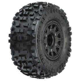 Pro-Line Badlands SC tire close-up with motocross tread for off-road grip.