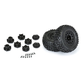 Pro-Line Badlands SC tire mounted on Raid wheel ready for bashing.