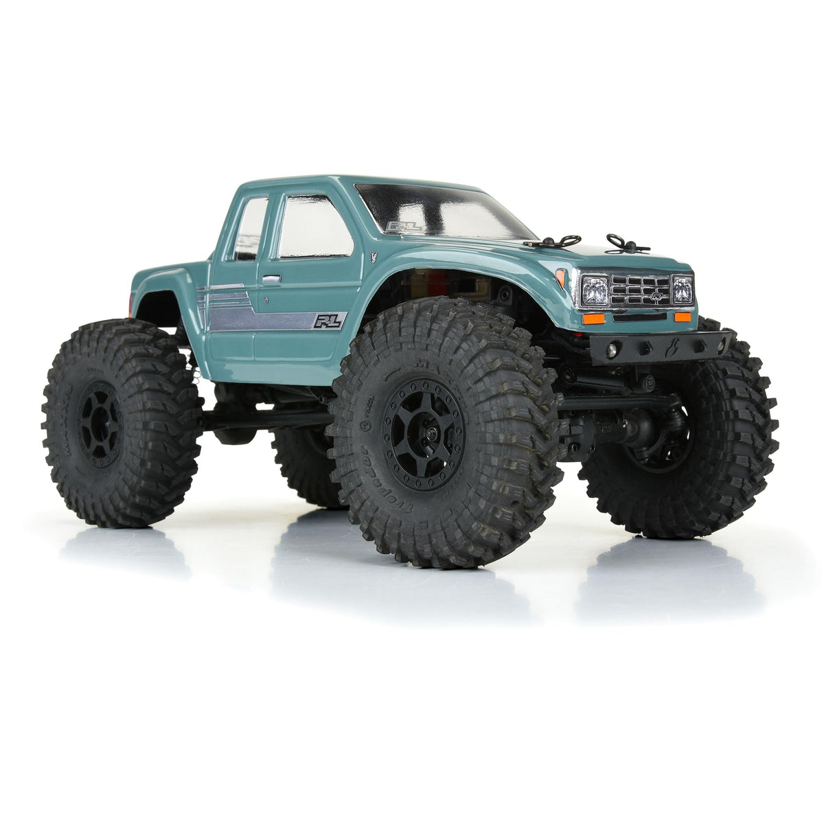 Pro-Line Coyote SCX24 crystal-clear polycarbonate shell for lighter weight.