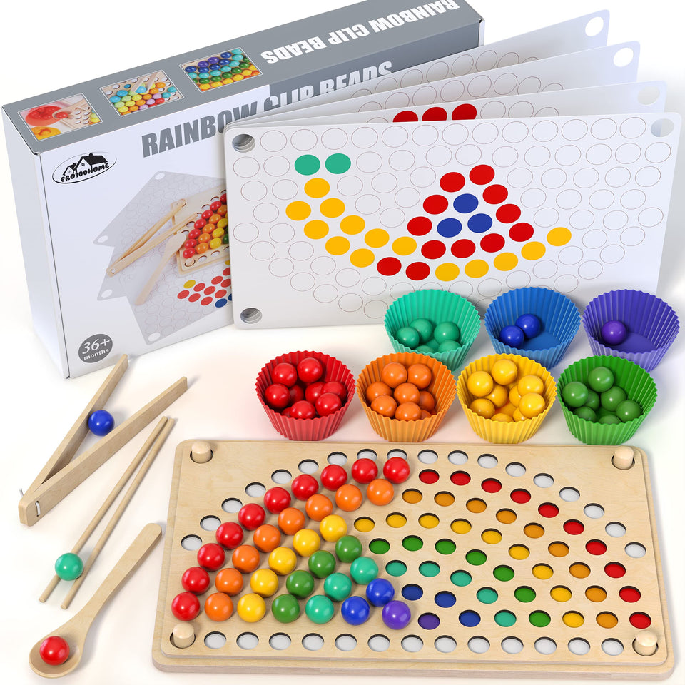 PRO100HOME rainbow bead board setup supports creative play and color sorting.