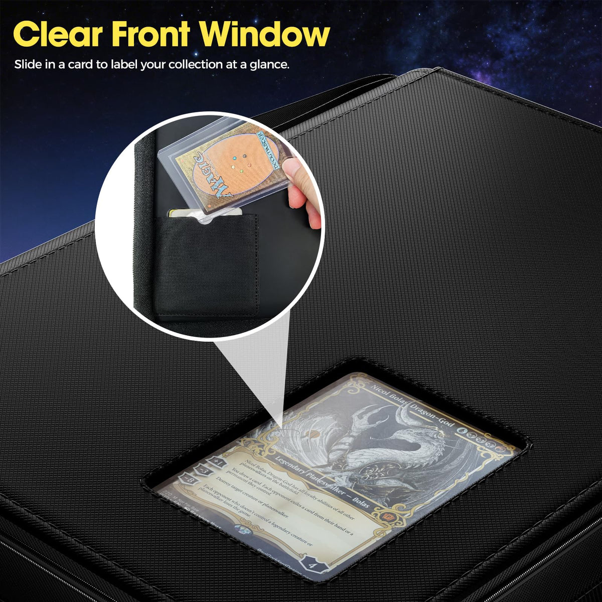 Premium PU leather cover protecting cards from dust and moisture in ProCase binder.