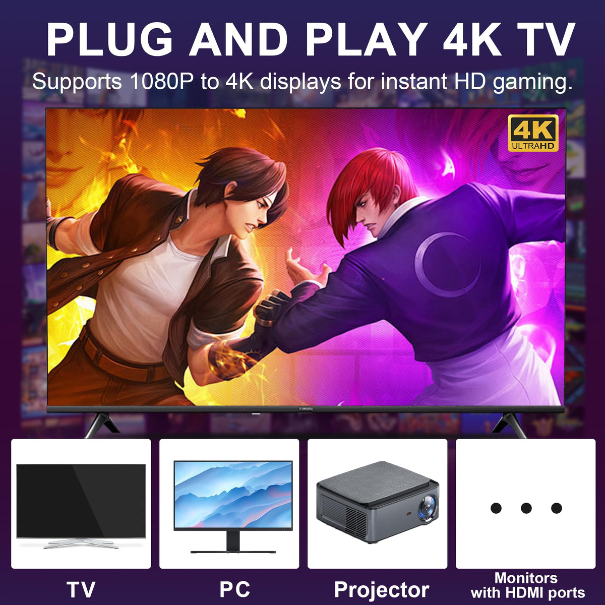 ProGamerX Retro Game Stick connected to TV via HDMI for crisp visuals.