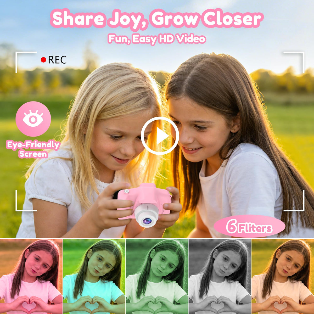PROGRACE Kids Camera pink IPS screen enables clear memory review