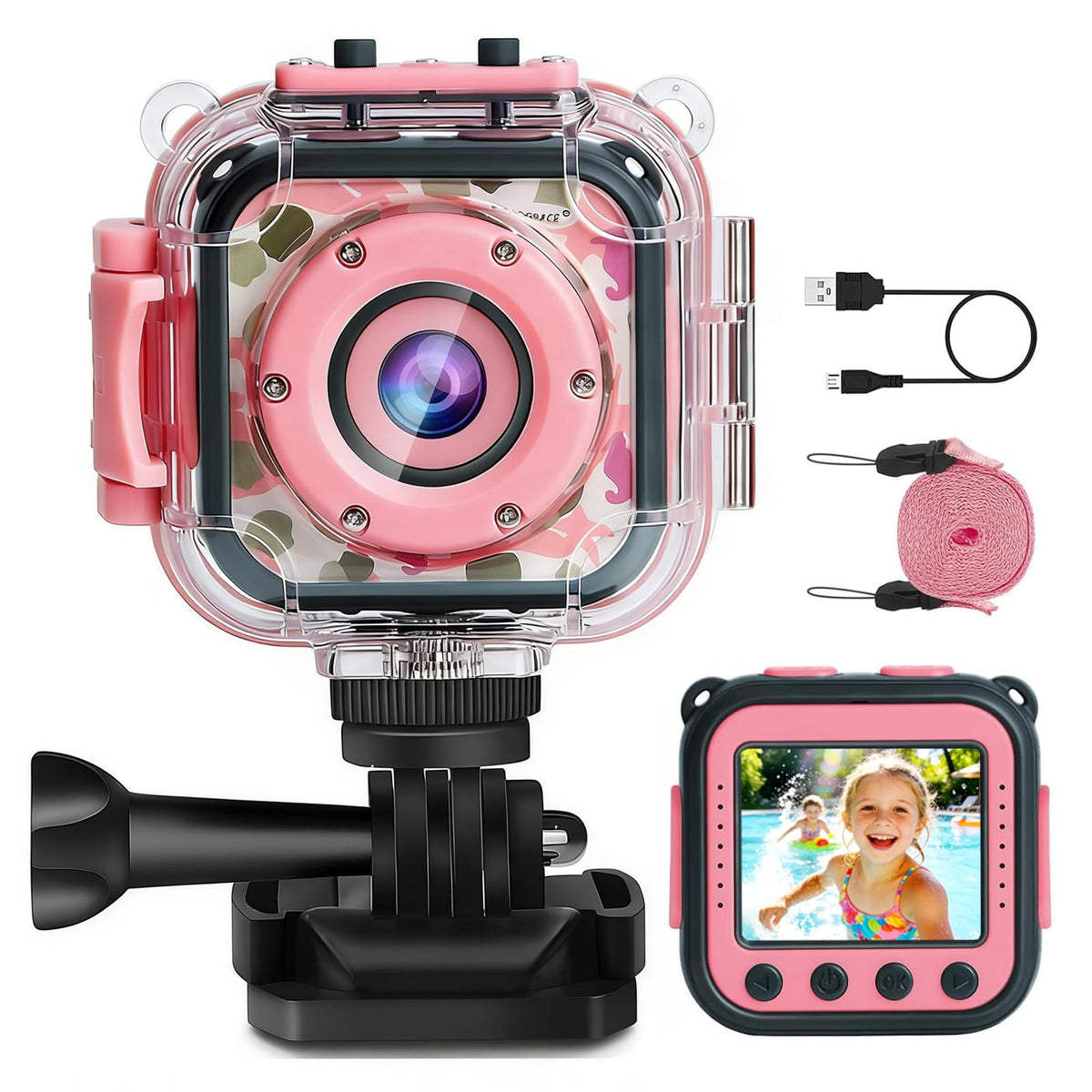 PROGRACE Kids Underwater Camera pool adventure: durable waterproof design for splash friendly memories