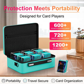 Proijeut acrylic card box holds 100+ double-sleeved cards, great for expanding collections.