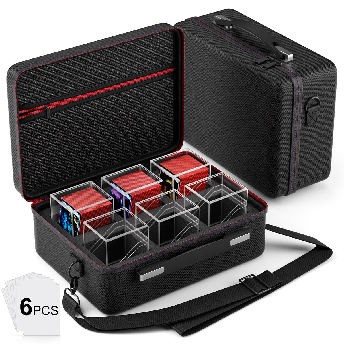 Proijeut six acrylic deck boxes with portable case for organized gameplay storage.