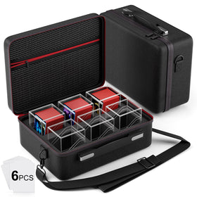 Proijeut six acrylic deck boxes with portable case for organized gameplay storage.