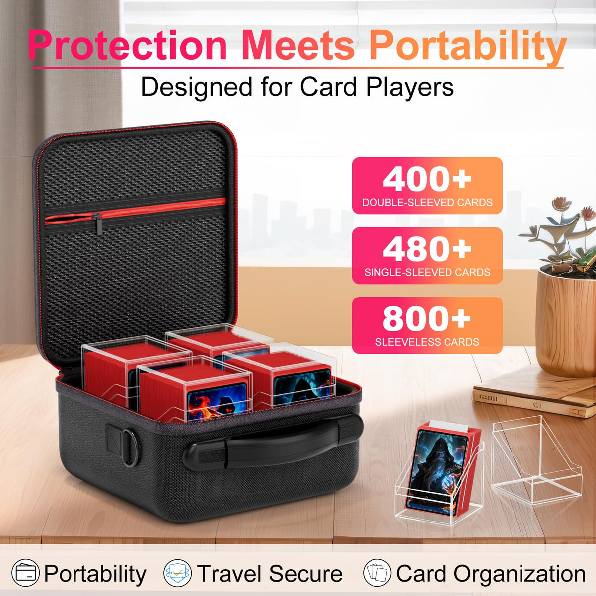 Proijeut dividers inside a box help separate card types for quick access.