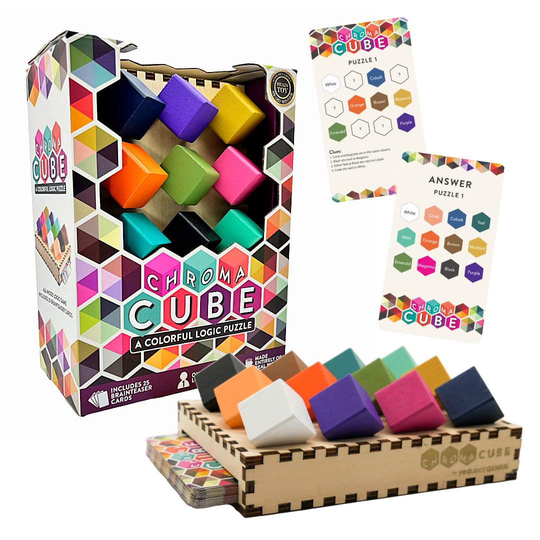 Project Genius Chroma Cube: twelve colorful wooden blocks for solo logic play.